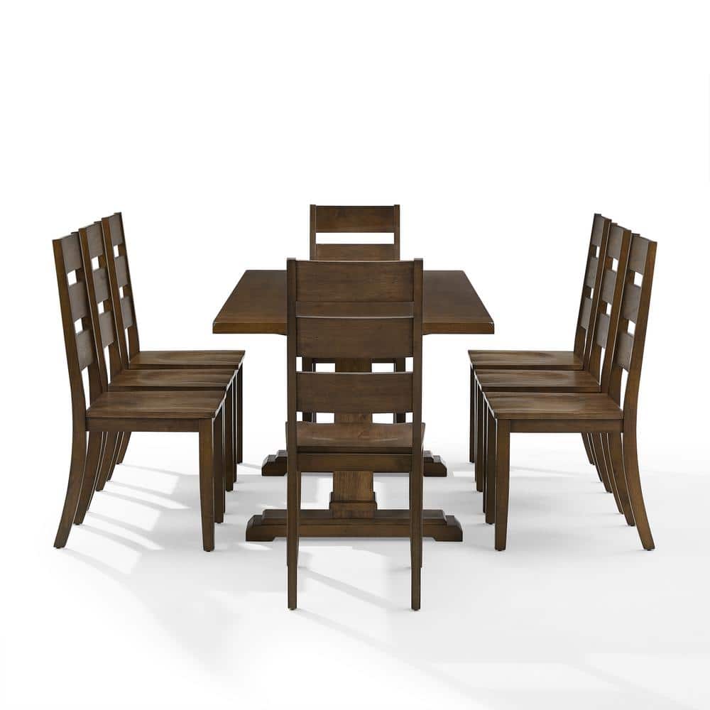 Joanna Dark Oak 9-Piece Dining Table Set with Ladder-Back Chairs