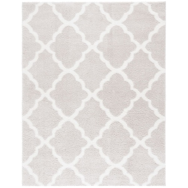 Tahoe Shag 8 ft. x 10 ft. Silver/White Trellis Diamond Area Rug