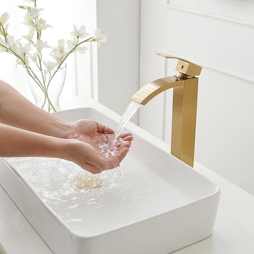 Brushed Gold Single Handle Waterfall Vessel Sink Faucet