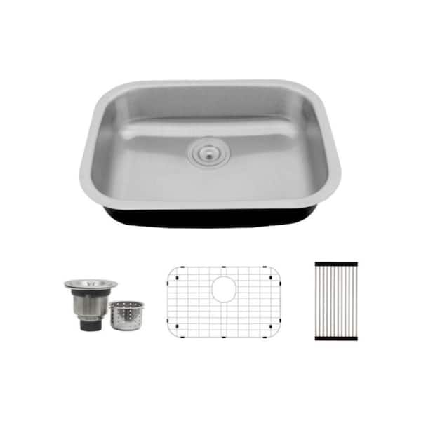 23 in. Undermount Single Bowl 18 Gauge Stainless Steel ADA Kitchen Sink with Accessories