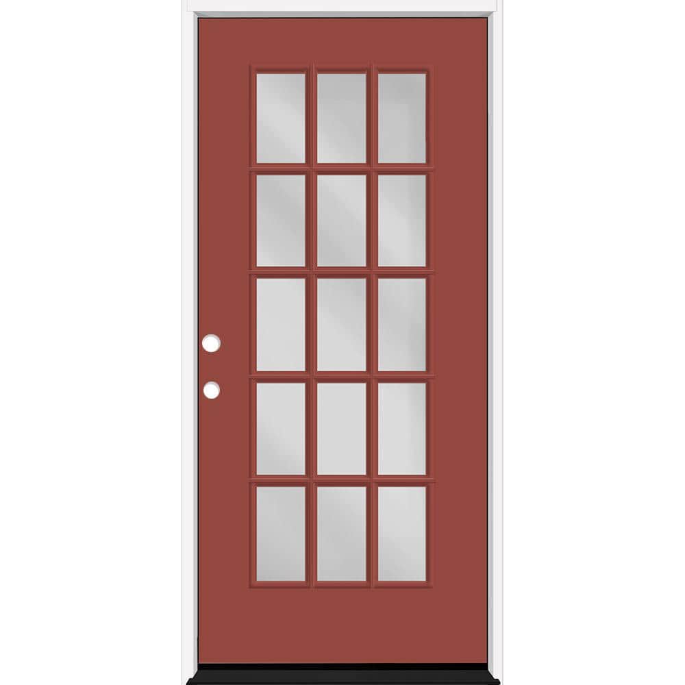 Reliant 36 in. x 80 in. Full Lite 15L SDL Clear Glass RHIS Morocco Red Finish Fiberglass Prehung Front Door 6-9/16 Jamb price history on PriceWatchPro