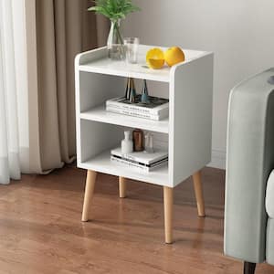 White 2 Drawer Nightstand, Mid-Century Modern Bedside Tables with Storage Shelf for Bedroom, Closet, Entryway