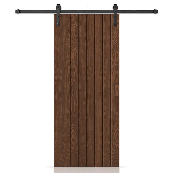 CALHOME 30 in. x 84 in. Hollow Core Walnut Stained Oak Veneer Composite Interior Sliding Barn Door with Hardware Kit