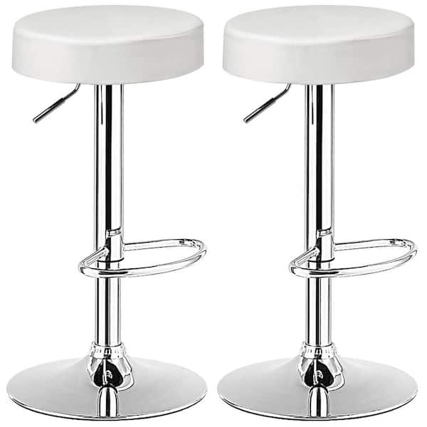 Costway 26 in.-34 in. White Backless Steel Height Adjustable Swivel Bar Stool with PU Leather Seat (Set of 2)