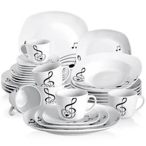 30-Piece White Pattern Porcelain Dinnerware Set Dinner Plates Cup and Saucer Set (Service for 6)