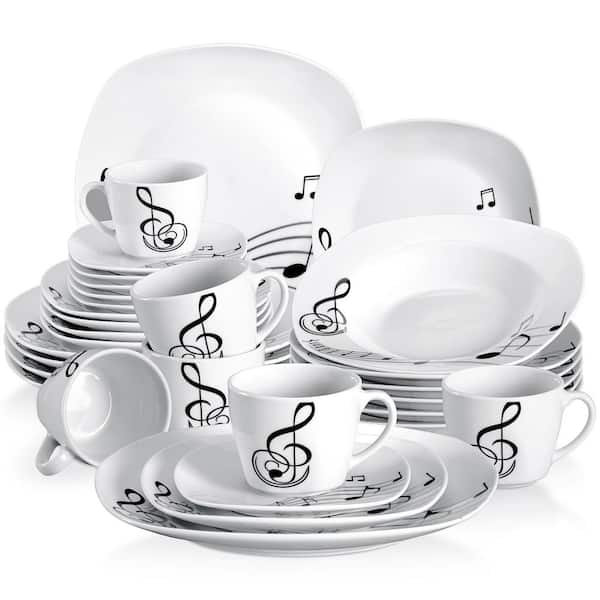 MALACASA Flora 30-Piece Porcelain Dinnerware Set Wave-shaped Plates Cups  Saucers