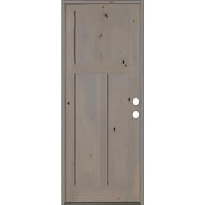 32 in. x 96 in. Rustic Knotty Alder 3 Panel Left Hand Gray Wood Prehung Front Door