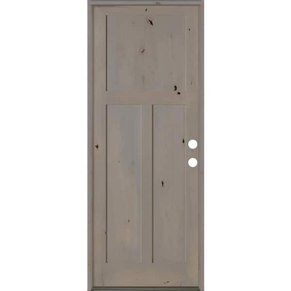 Krosswood Doors 32 in. x 96 in. Rustic Knotty Alder 3 Panel Left Hand Gray Wood Prehung Front Door