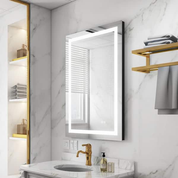 WELLFOR 24 in. W x 36 in. H Rectangular Frameless LED Lighted Anti-Fog Wall Mounted Bathroom Vanity Mirror