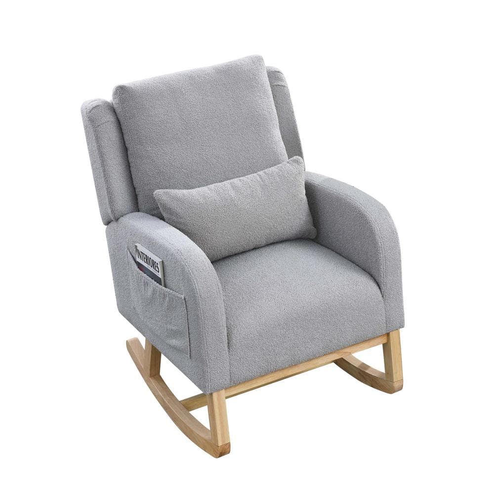 Teddy Gray Modern Accent High Back Wood Outdoor Rocking Chair with One Lumb