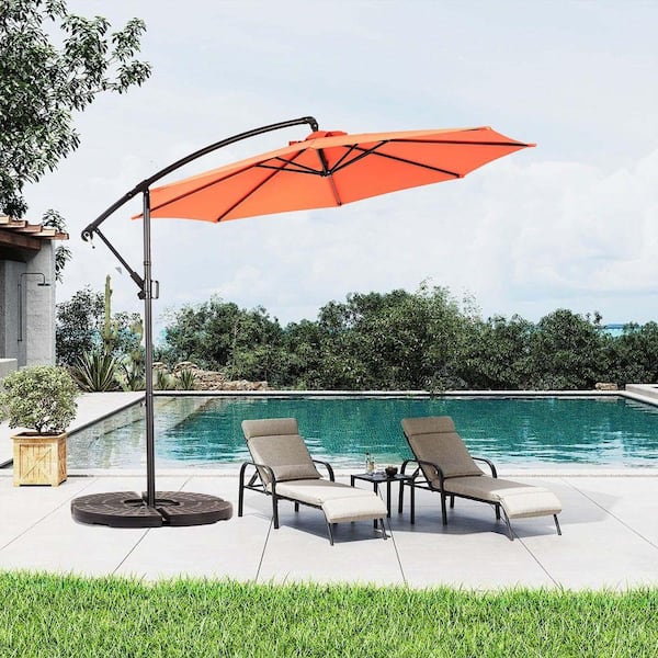 10 ft offset cantilever hanging patio umbrella SUNRINX 10 ft. Steel Cantilever Offset Outdoor Patio Umbrella with Crank  Lift in Red ZBH-05-HWS