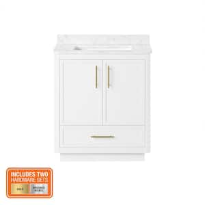 Tamsin 30 in. W x 19 in. D x 35 in. H Single Sink Bath Vanity in White with White Round Corner Engineered Marble Top