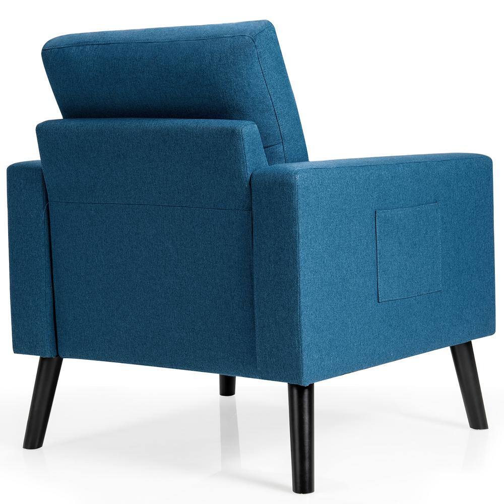 Navy Blue Fabric Upholstered Armchair with Side Pockets