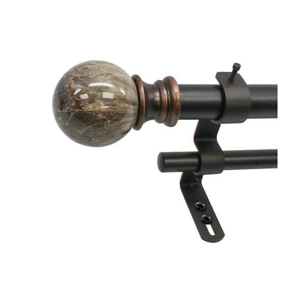 Decopolitan 72 in. - 144 in. Double Curtain Rod in Brown with Core Marble Ball Finial