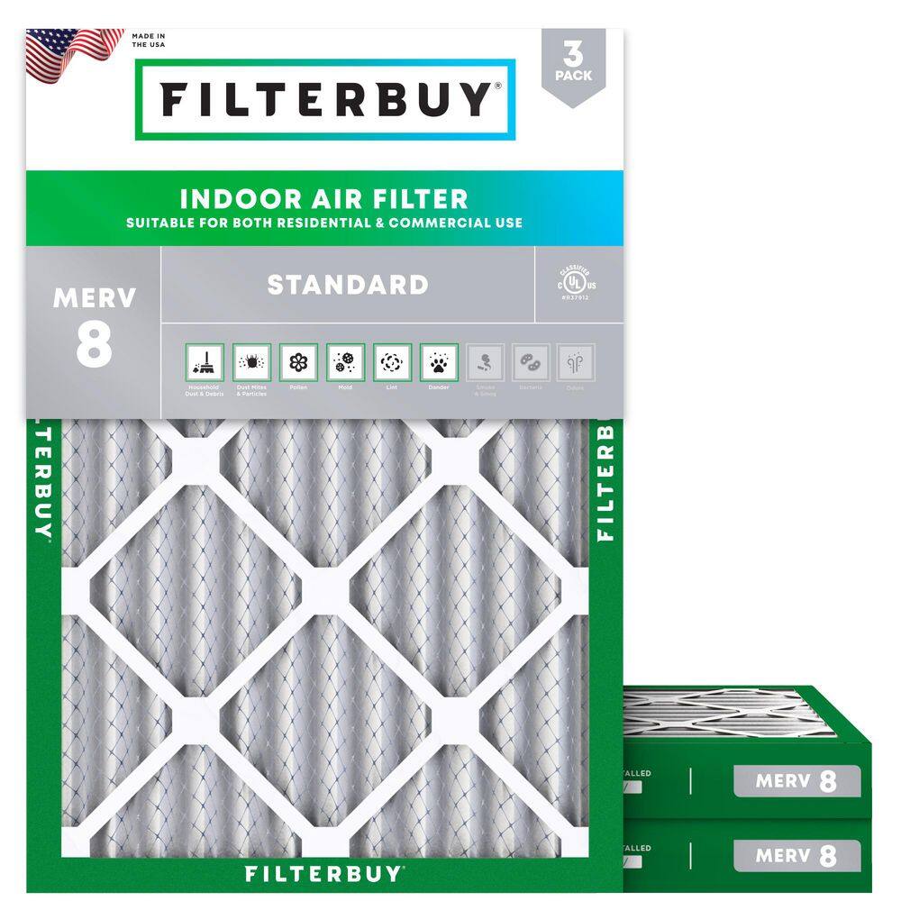 16.5 in. x 22 in. x 2 in. MERV 8 (FPR 5) Dust Defense Pleated HVAC AC Furnace Air Filters Replacement (3-Pack) price history on PriceWatchPro