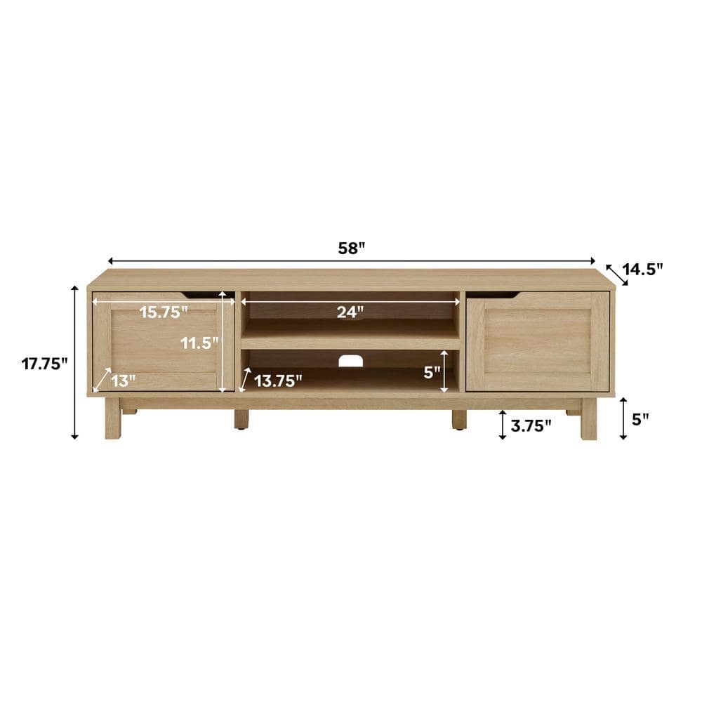 Coastal Oak 58 Inch TV Stand with Cabinet