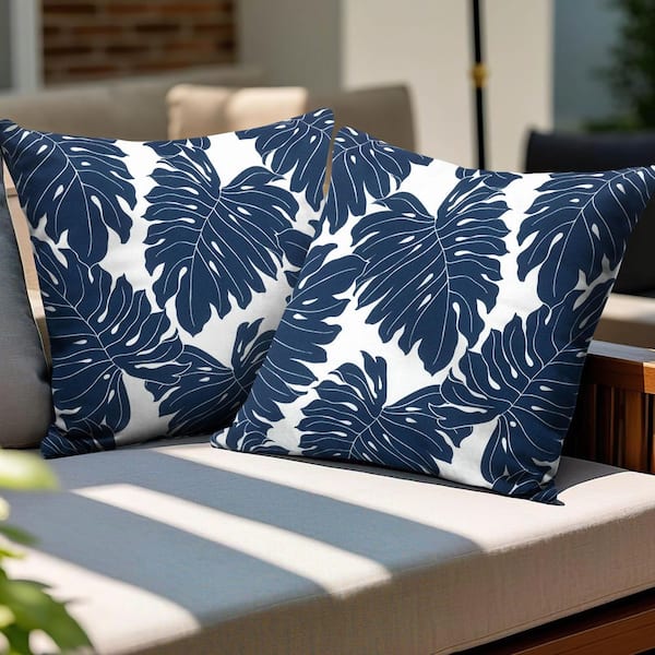17.3 in. x 17.3 in. Patio Square Outdoor Throw Pillow in Palm Leaf (2-Pack)
