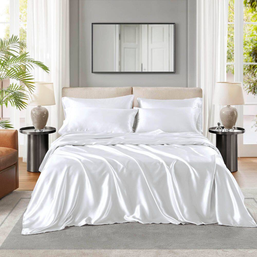 White Queen Satin Polyester 6-Piece Sheet Set