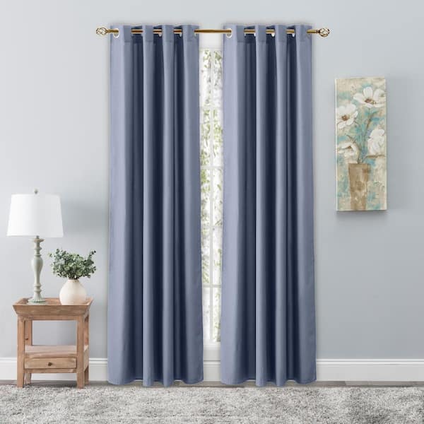 Cornflower Blue Woven Grommet Room Darkening Curtain - 112 in. W x 84 in. L
