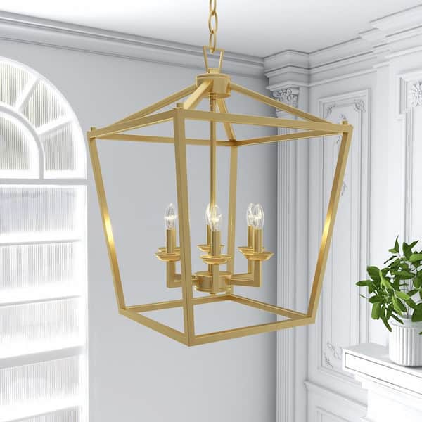 6-Light Soft Gold Rustic Metal Hanging Lighting Fixture Farmhouse Light Fixture