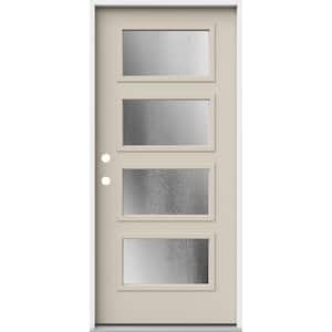 36 in. x 80 in. Right-Hand/Inswing 4 Lite Equal Chinchilla Frosted Glass Primed Steel Prehung Front Door