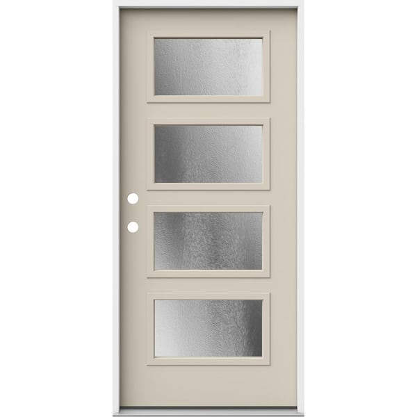 JELD-WEN 36 in. x 80 in. Right-Hand/Inswing 4 Lite Equal Chinchilla Frosted Glass Primed Steel Prehung Front Door
