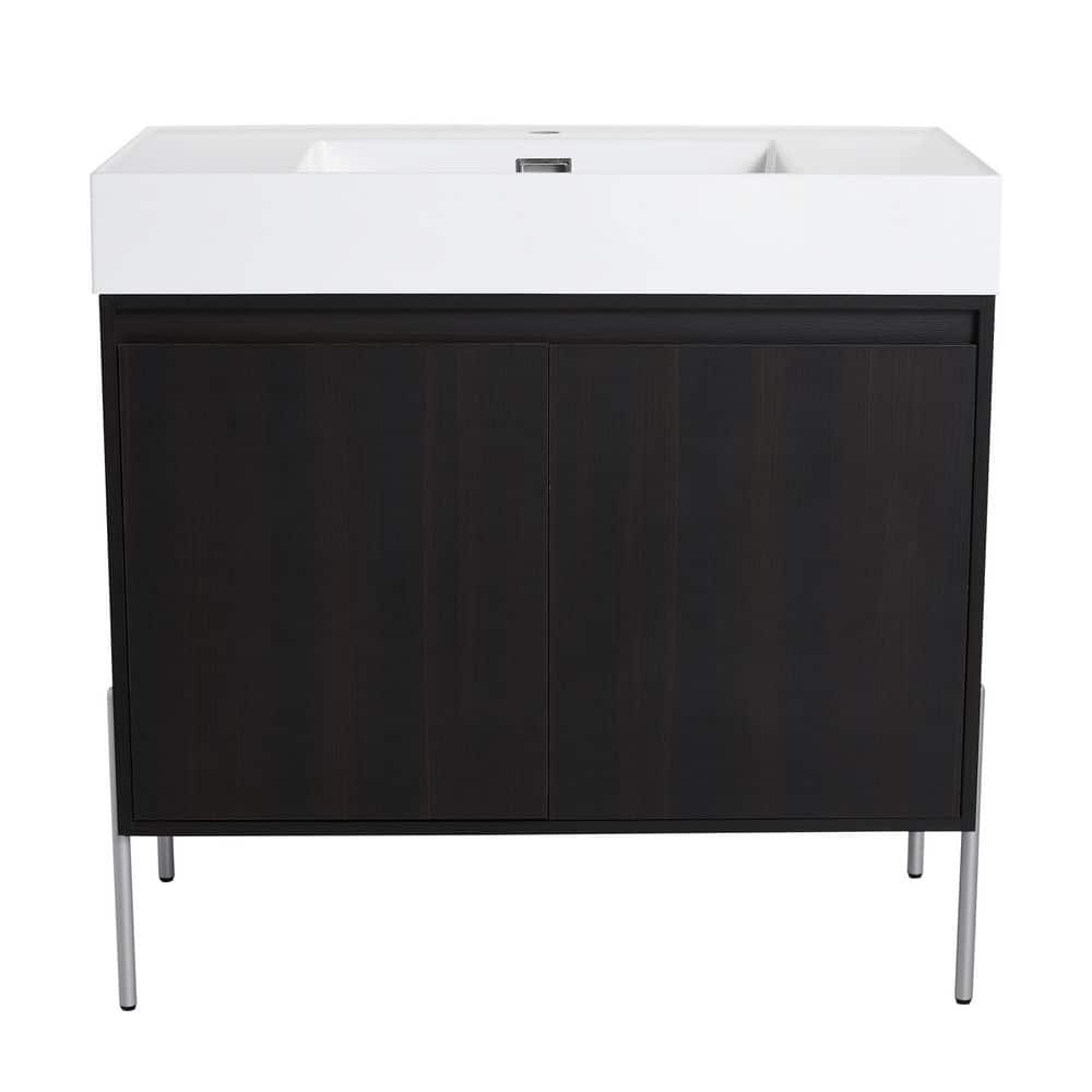 35.44 in. Freestanding Dark Oak Bath Vanity with White Resin Top price history on PriceWatchPro