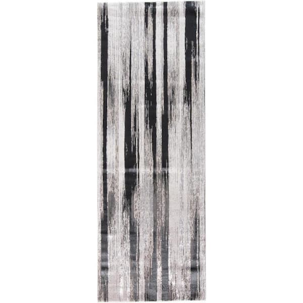 HomeRoots 2 X 8 Beige and Black Abstract Runner Rug