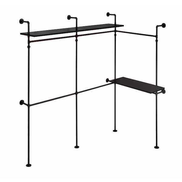 13/16 in. x 9.86 ft. Industrial Iron Pipe Reversible Closet Wardrobe Rack with Shelves in Black