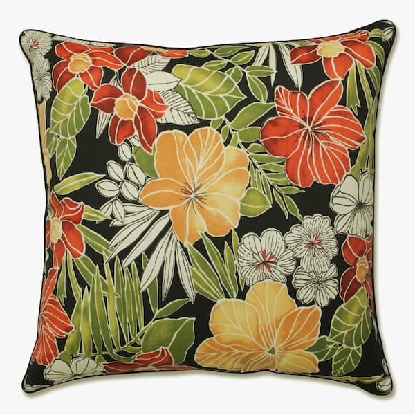Pillow Perfect Floral Black Square Outdoor Square Throw Pillow