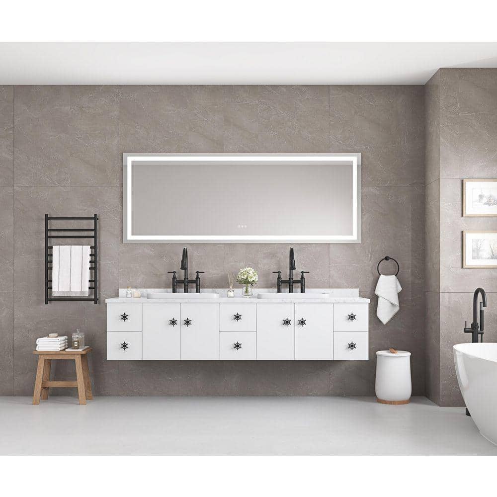 White 84 in. W x 48 in. H LED Frameless Wall Mirror Rectangle Vanity ...