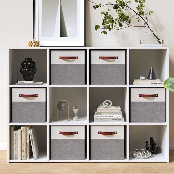 Ornavo Home White/Gray 13 in. x 13 in. x 13 in. Linen Fabric