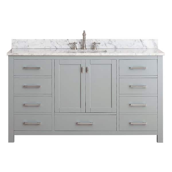 Modero 61 in. Single Sink Chilled Gray Bath Vanity with Carrara White Marble Top