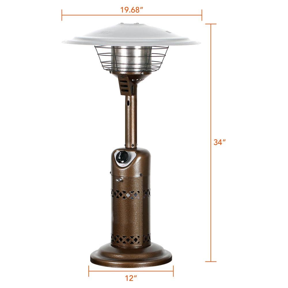 Bronze and Silver Tabletop Propane Patio Heater with Emergency Shut Off