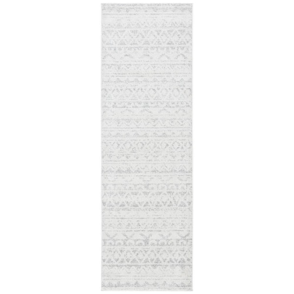 Adirondack 3 ft. x 10 ft. Ivory/Silver Geometric Striped Runner Rug