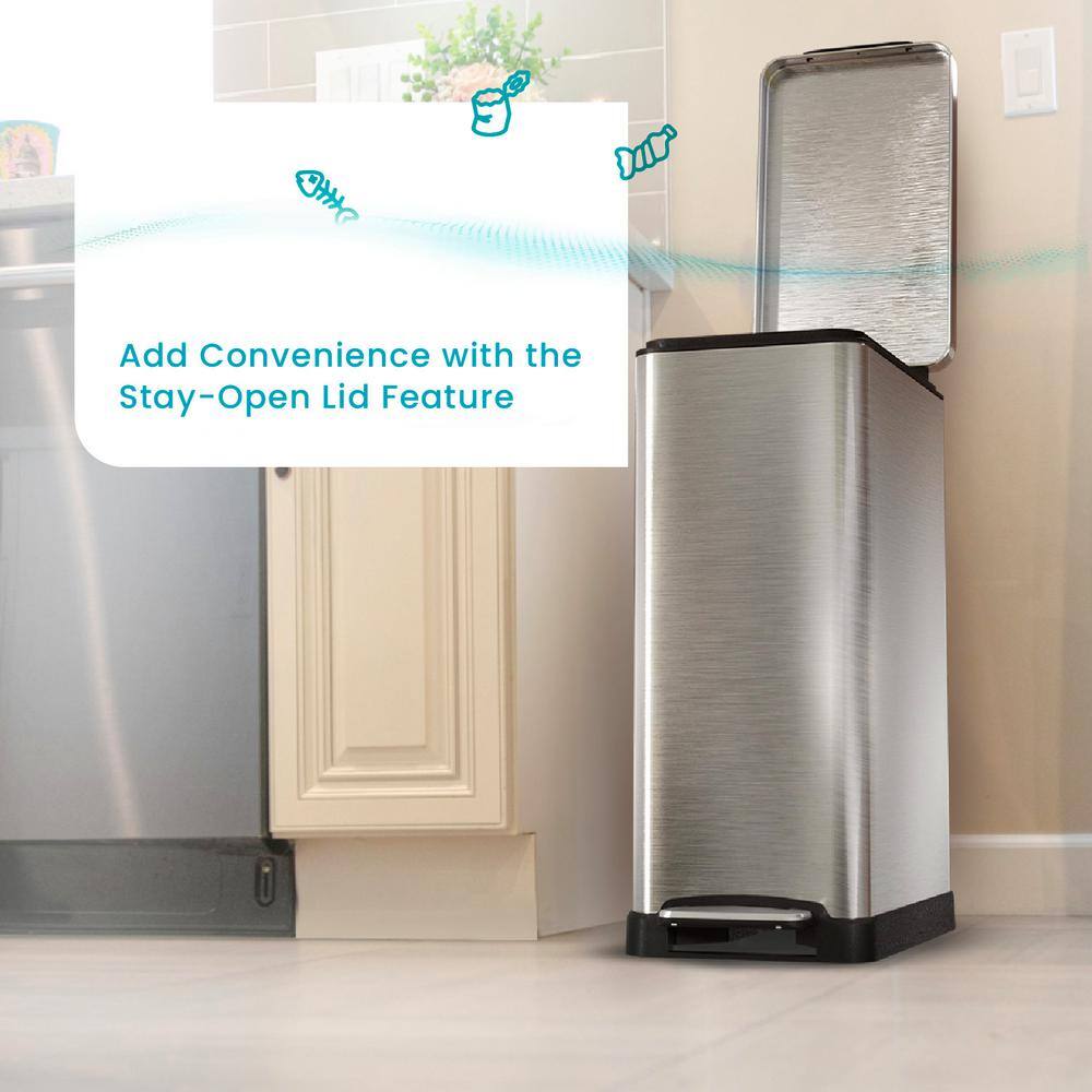 12 Gallon Silver Stainless Steel Slim Step Trash Can
