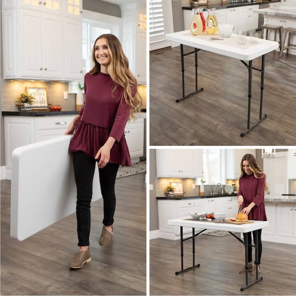 Lifetime 4 ft. White Granite Resin Adjustable Height Commercial Folding  Table 80160 - The Home Depot