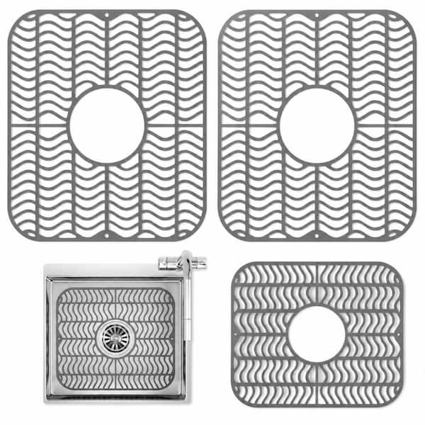 13.58 in. Non-Slip Heat-Resistant Silicone Sink Protector Mats for Kitchen Sink Bottom, 2-Piece Set in Grey