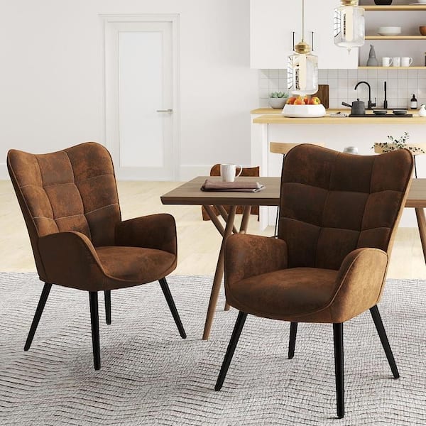 KYIWQ Wingback Dining Chair with Ergonomic Design, Available in Walnut Suede ((Set of 2))