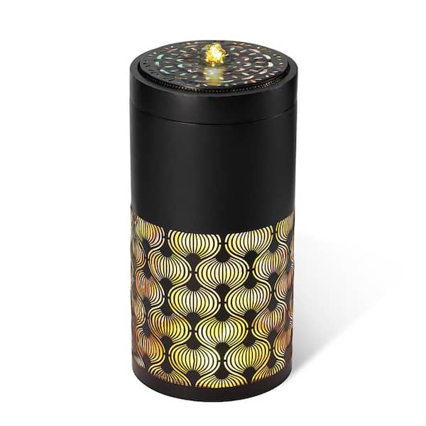 Glitzhome 24 in. H Outdoor Metal Cutout Pattern Water Floor Fountain with Laser Cut Panels, Pump and LED Light