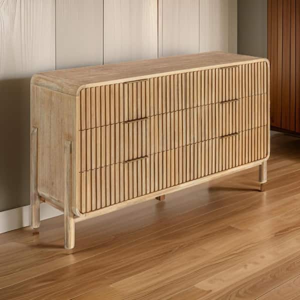 Brown and Gold 6-Drawer 59 in. Wide Dresser Without Mirror