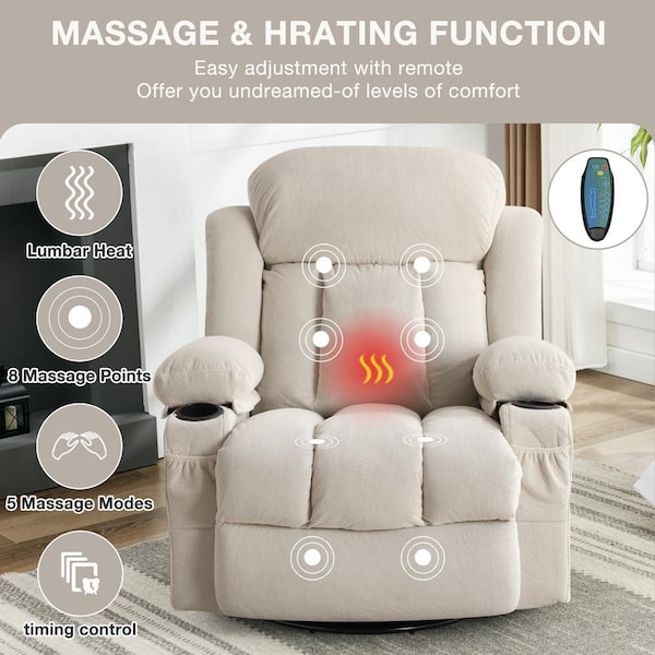 Z-joyee Beige Velvet Recliners Massage Heated Reclining with USB