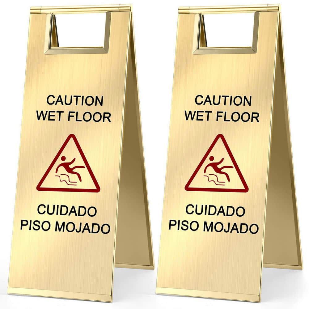 2 Pack 24 Inch Stainless Steel Double Sided Bilingual Portable Foldable Wet Floor Safety Warning Sign Gold price history on PriceWatchPro