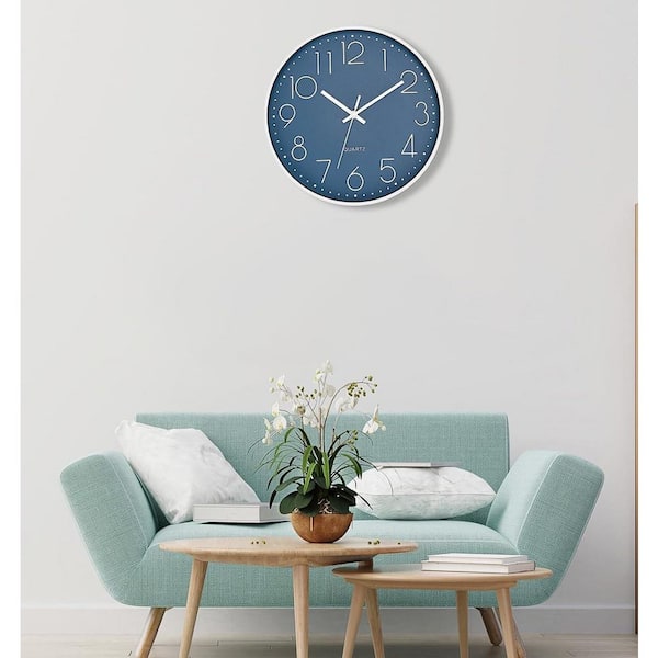 14 in. Blue Analog Large Silent Non-Ticking Battery Operated Round