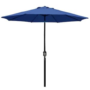 9 ft. Iron Cantilever Market Patio Umbrella, Outdoor Table Umbrella with 8 Sturdy Ribs, Push Button Tilt, Crank in Blue