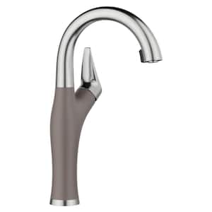 ARTONA Single Handle Gooseneck Bar Faucet with Pull-Down Sprayer in Volcano Gray