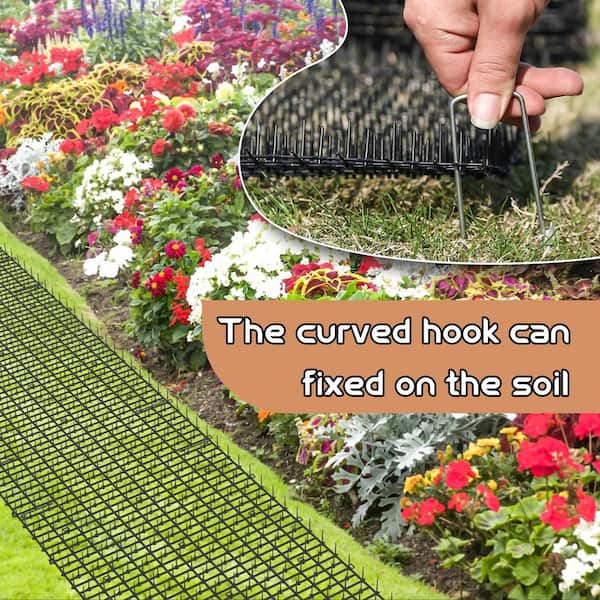 Phewnyzo 16.4 ft. Cat Deterrent Mat with Spikes, 8 Garden Staples for Outdoor Plant and Furniture Protection (2-Pack, 8.2' Each)
