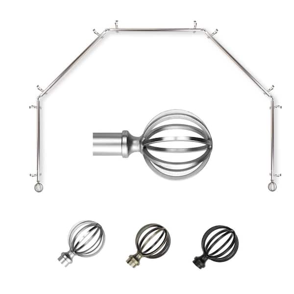 EMOH 13/16" Dia Adjustable 5-Sided Bay Window Curtain Rod 28 to 48" (each side) with Leoni Finials in Satin Nickel
