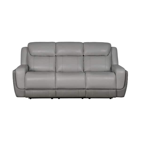 Armen Living Rosalyn 87 in. Dropdown Console Straight Arm Leather Power Reclining Sofa in Silver and Gray
