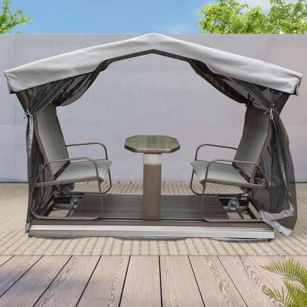 Tatayosi 4-Seat Outdoor Glider Benches, Retro Metal Glider
